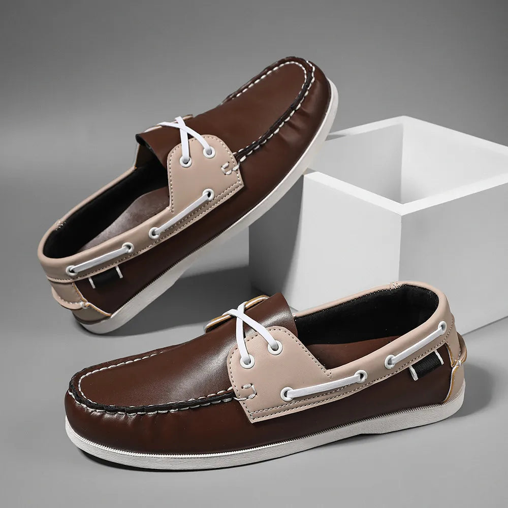 Men's Trendy Apron Toe Loafer Shoes, Slip On Comfy Non Slip For Outdoor Walking Traveling, Spring And Summer