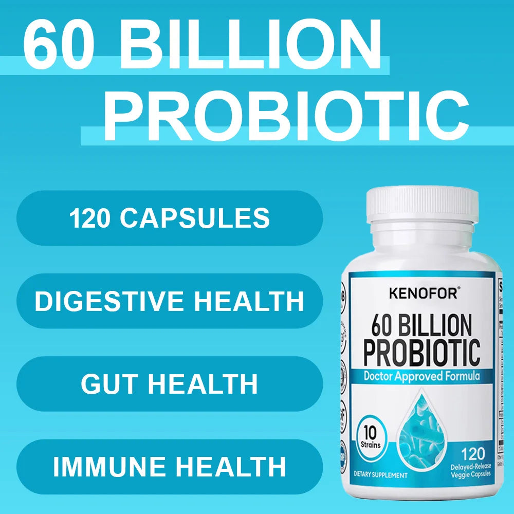 60 Billion Probiotic Supplement - 10 Unique Strains + Organic Prebiotics - Immune System Boosting Support Gut & Digestive Health