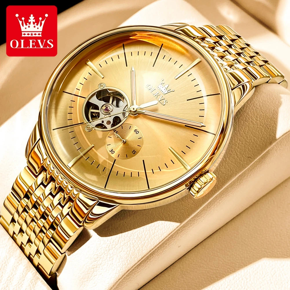 OLEVS 6708 Mechanical Watch for Men Fashion Arched Glass Automatic Men's Watches Hollow Simple Luxury Brand Original Man Watch