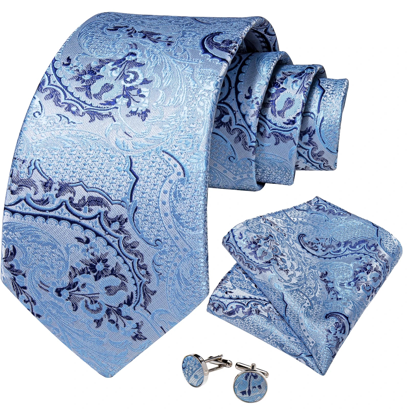 Men Tie with Golden Color Metal Ring Fashion 8cm Tie Set Handkerchief Cufflinks Business Wedding Party Accessories Gift for Men