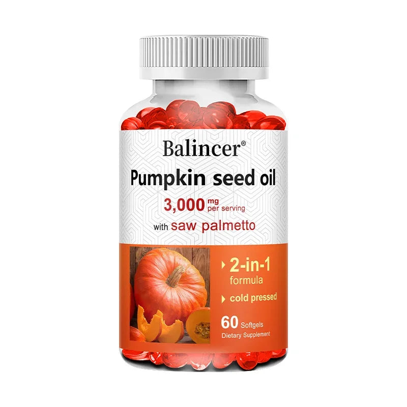 Virgin Pumpkin Seed Oil 3,000mg with Saw Palmetto, Rich in Omega 6 & 9 Essential Fatty Acids, Prostate & Bladder Supplement