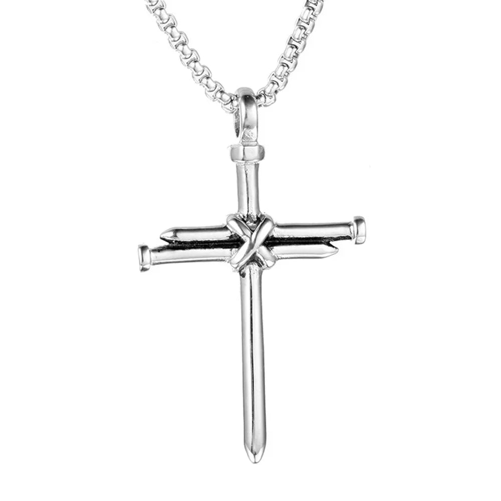 Retro Nail Cross Necklace for Women Men Vintage Cross Pendant Clavicle Chain DIY Jewelry Accessories Gift Gothic Decor