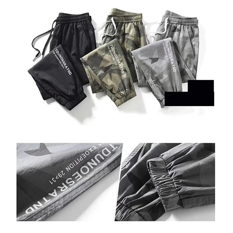 Men's Lightweight Hiking Climbing Pants Trend Camouflage Outdoor Sports Trousers Baggy Bound Feet Designer Casual Street Pants