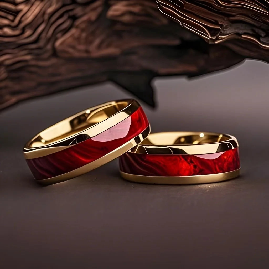 8MM Fashion Men Women Red Stainless Steel Rings Unique Wedding Engagement Band Jewelry Party Unisex Steel Ring Accessories
