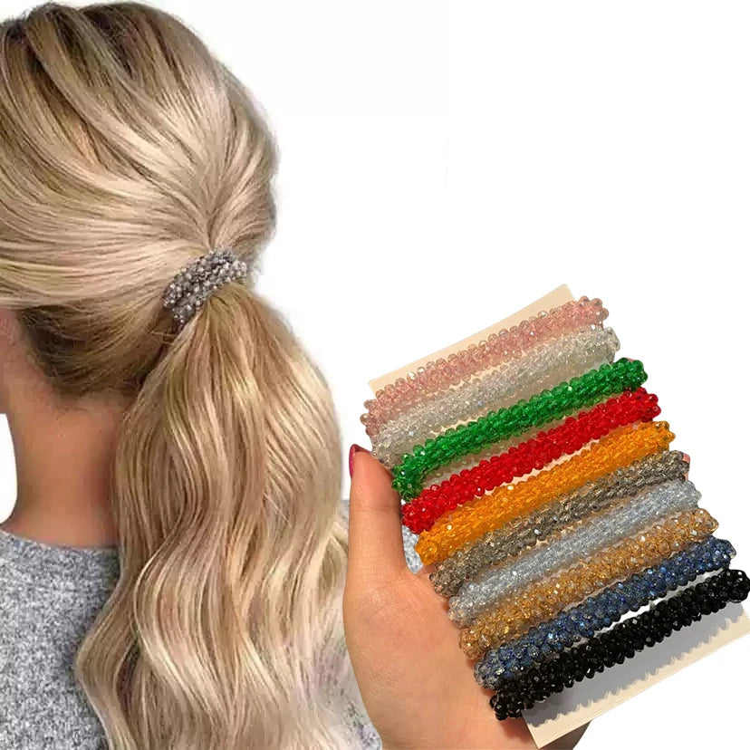 Crystal Beads Hair Ties for Women Vintage Ponytail Scrunchies Elastic Hair Bands Glass Beaded Rubber Hair Rope Accessories