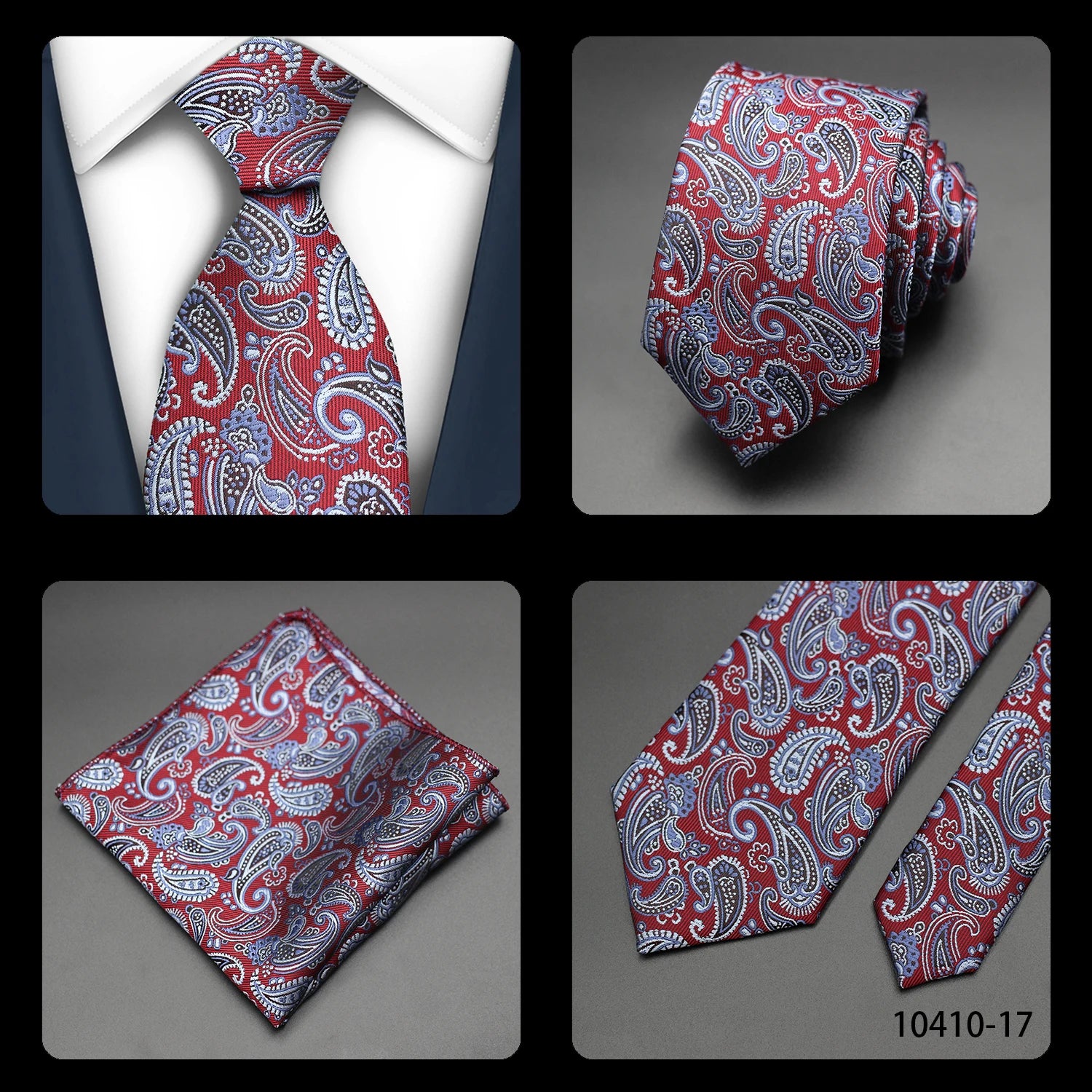 Mens Gift Tie Set Exquisite Red Jacquard Wine Burgundy Paisley Wedding Tie For Men Fashion Design Quality Hanky Dropshipping