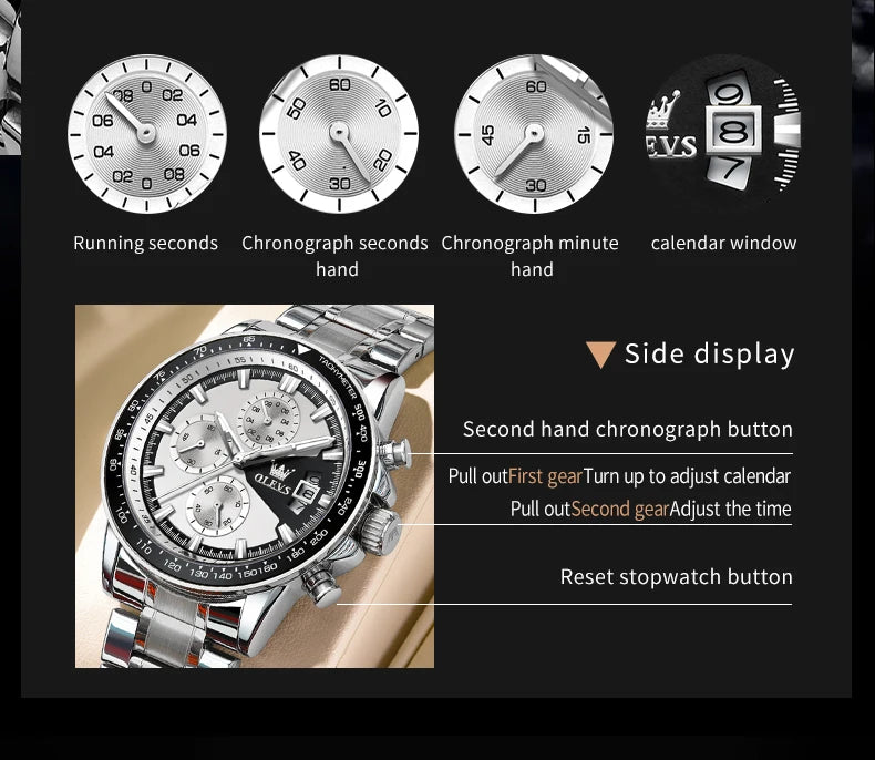 OLEVS Top Men's Watches Luxury Waterproof Luminous Classic Quartz Wrist Watch for Men Chronograph STOP WATCH Sports Man Watch