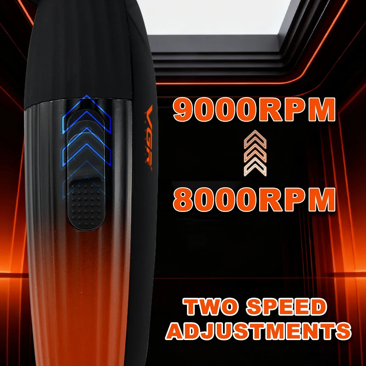 VGR V-889T High-end Electric Hair Clipper 9000 RPM Professional Grade Hair Trimmer Gradient Color Metal Body Carving Push Shear