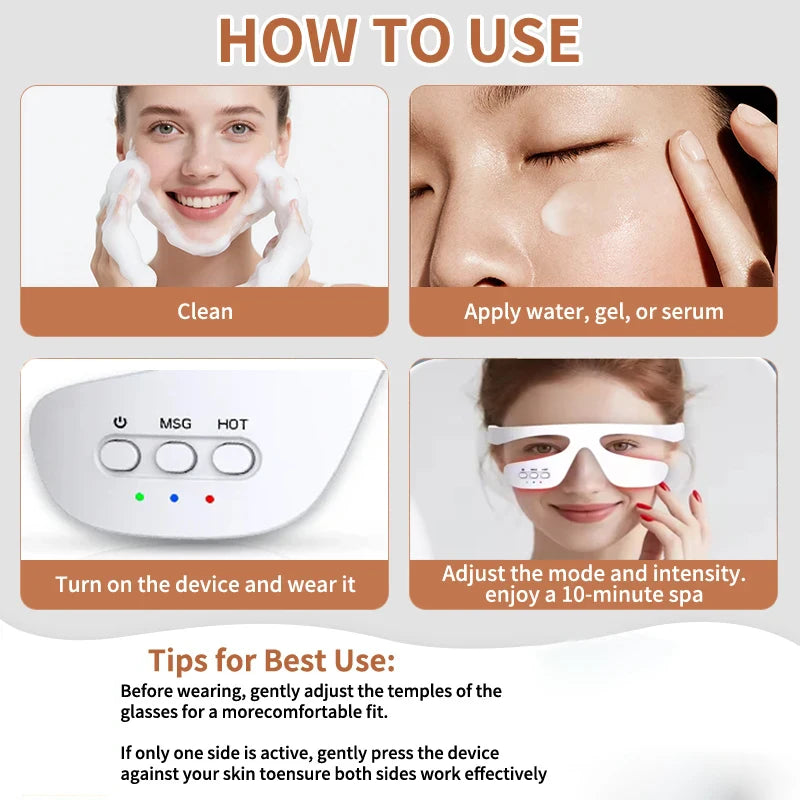 Eye Massager 3 Gear Red light Remove Eye Bags Dark Circles Puffiness Hot Compress Eye Relieve Eye Fatigue Wireless Use