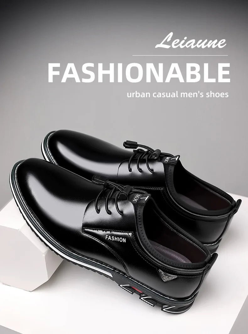 New Business Casual Shoes for Men Lace Up Formal Shoes for Male Black Leather Oxfords Plus Size Wedding Party Office Dress Shoes