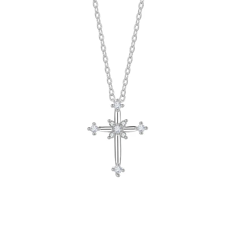 Luxury Exquisite Inlaid Full Zircon 925 Sterling Silver Cross Necklace for Women Girls Collarbone Chain Jewelry Accessories Gift