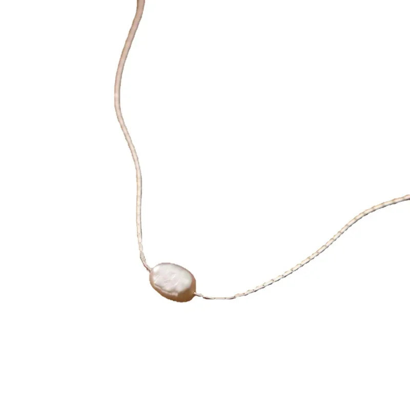 Minar Minimalist Single Freshwater Pearl Pendant Necklaces For Women Gold Plated Brass Snake Chain Choker Wholesale Jewelry