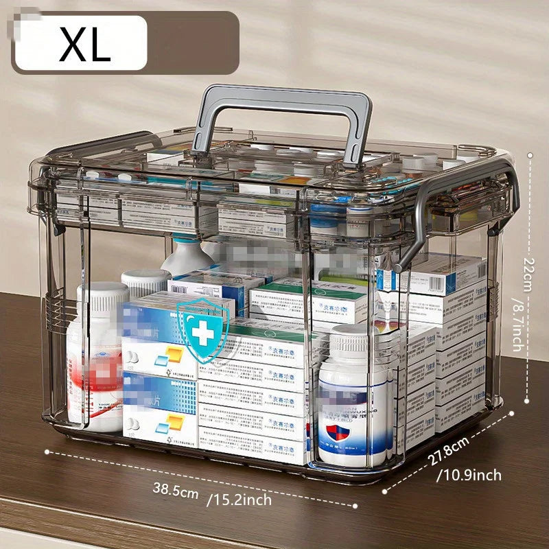 Multifunctional Plastic All-in-One Medicine Organizer - Transparent Water-Resistant Medical Storage Box, Medication Container