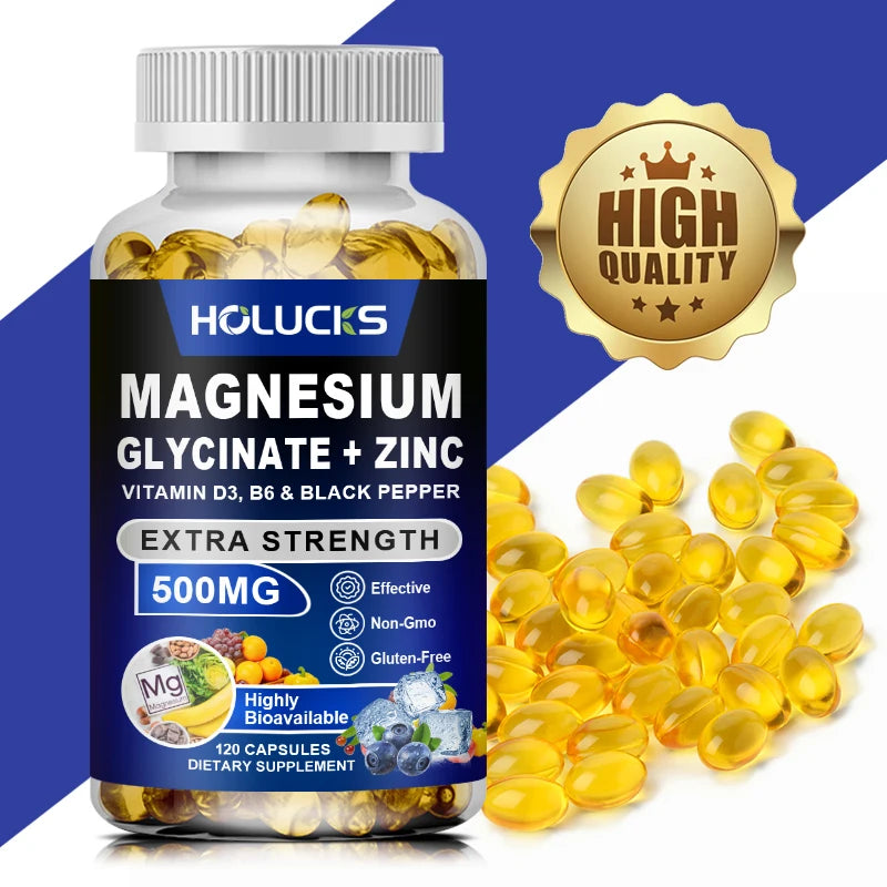 Magnesium Glycinate & Zinc 500mg - Chelated Supplement  - with Vitamin D3 & B6 - Support for Sleep, Muscle & Heart Health