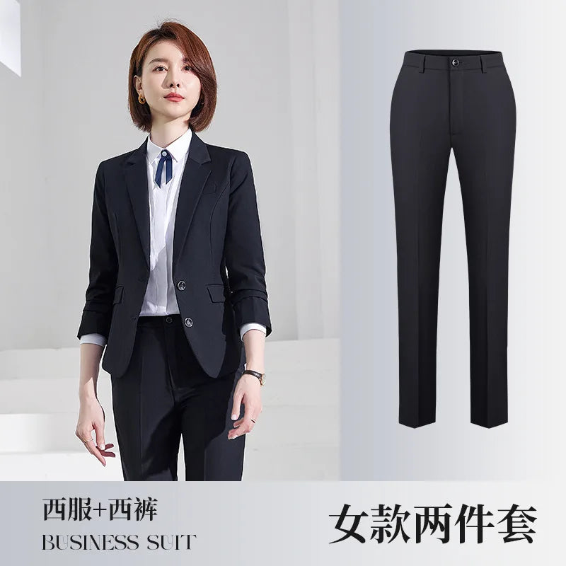 Men's Formal Business Suit Set Black Grey Blue Blazer Pants 2 Piece Work Wear For Office Sales Property 4S Store Staff