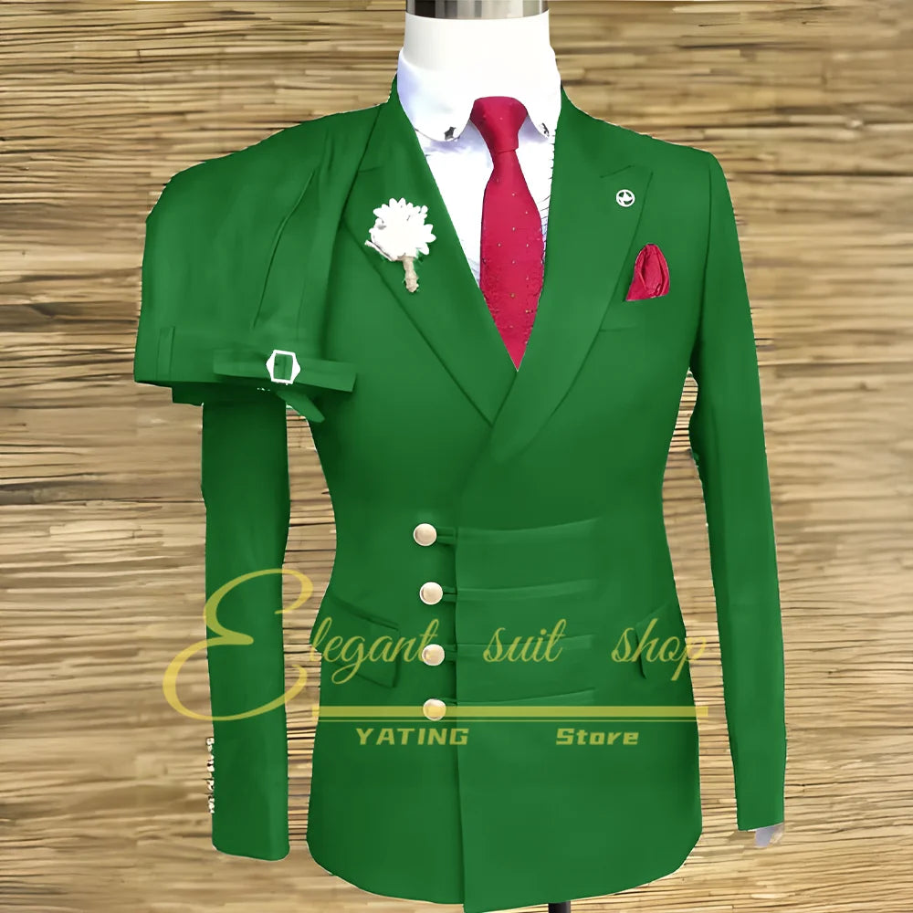 Formal Wedding Men Suits 2 Piece Jacket Pants Sets Double Breasted Male Clothing Costume