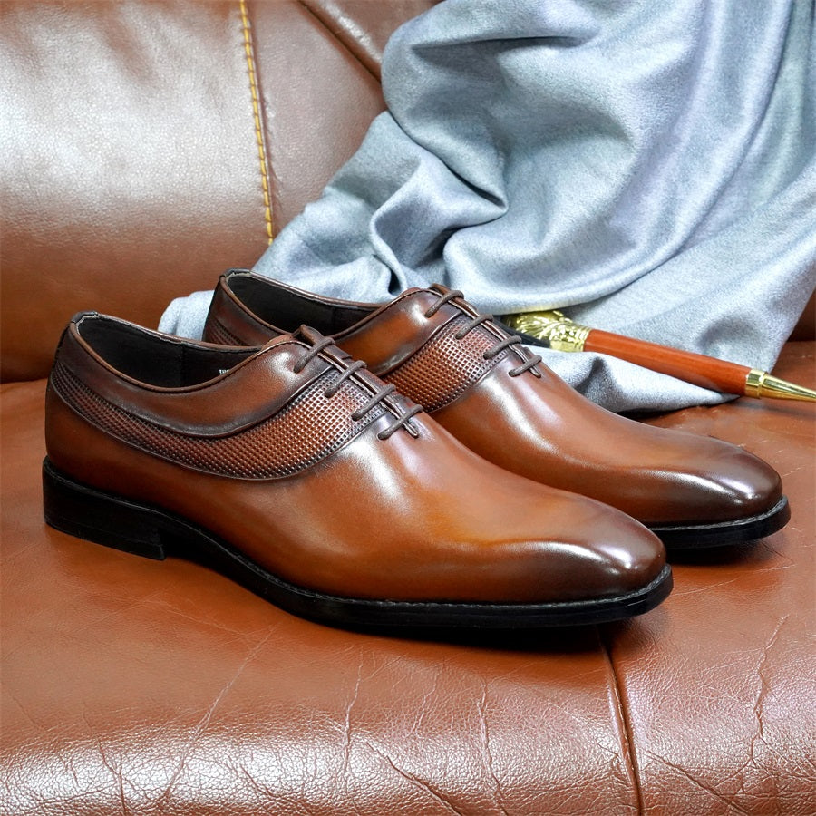 High-end Men's Oxford Shoes Genuine Leather Handmade Lace Up Pointed Toe Dress Leather Shoes Wedding Party Men's Business Shoes