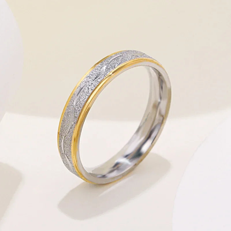 4mm Couple Lover Engagement Rings for Women Men Stainless Steel Ring with Zircon Korean Style Jewelry for Wedding WC033
