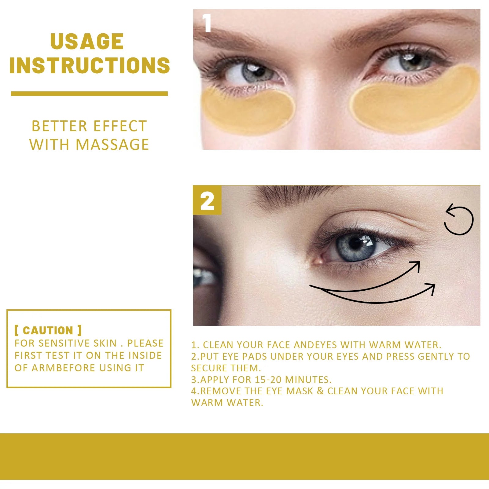 24K Gold Eye Mask Removal Eyes Bags Anti Dark Circles Eliminating Puffiness Moisturizing Firming Eye Skin Care Patches