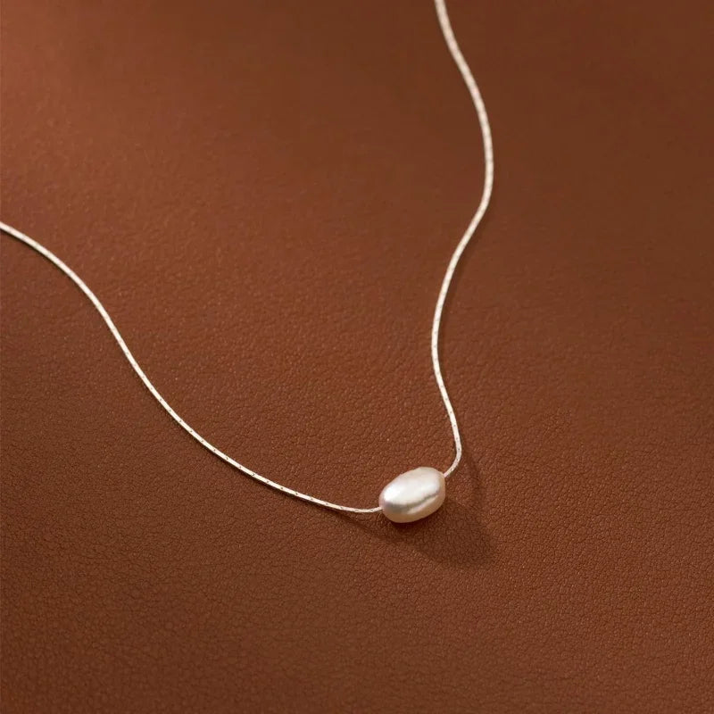 Minar Minimalist Single Freshwater Pearl Pendant Necklaces For Women Gold Plated Brass Snake Chain Choker Wholesale Jewelry