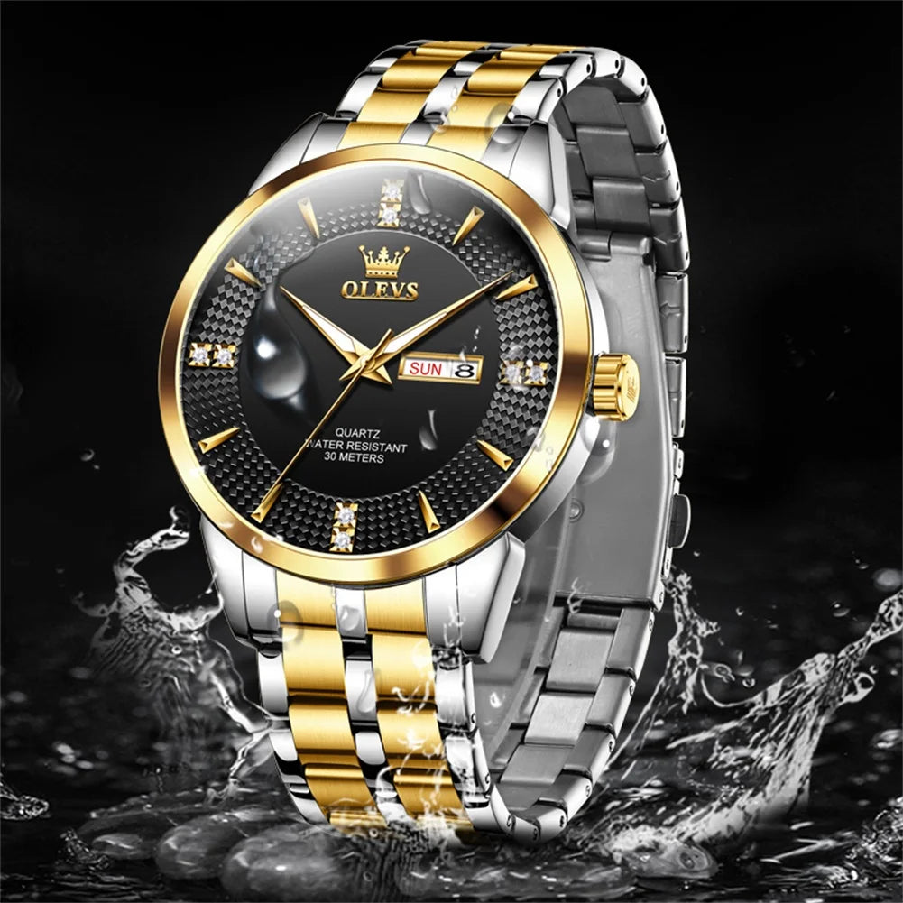 OLEVS Men Watches Luxury Business Fine Steel Original Brand Quartz Wristwatch for Man Waterproof Luminous Date Week Casual Dress