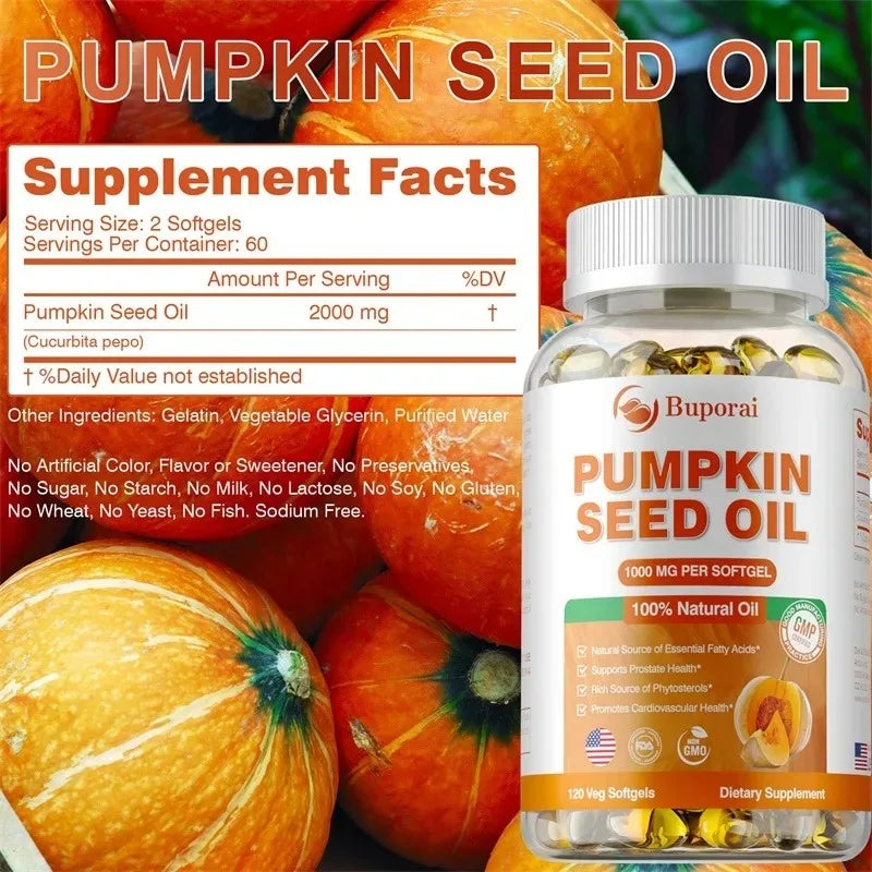 Pumpkin Seed Oil Capsule - Support Prostate and Urinary Tract Health Hair Growth & Skin Care Prevent Hair Loss