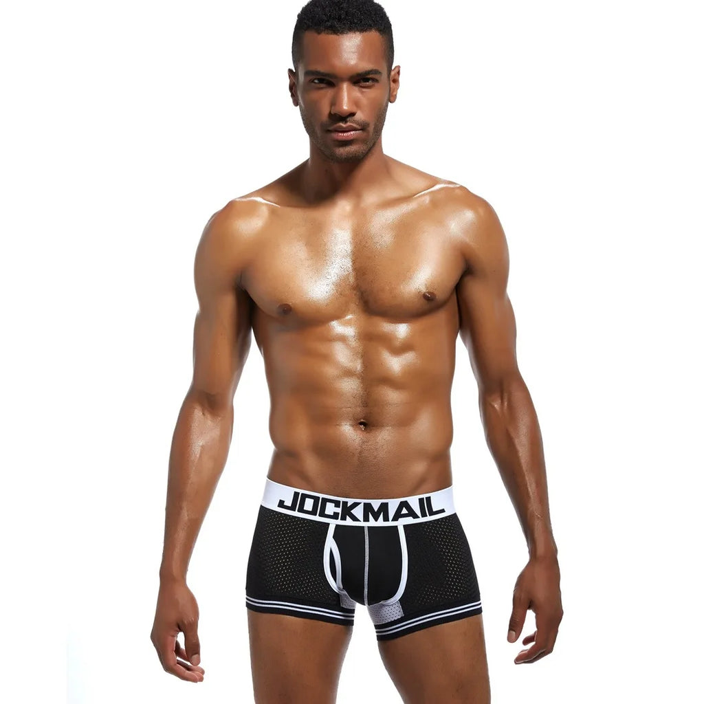 JOCKMAIL Men Underwear Boxes Mesh Quick Drying Ice Silk Breathable Youth Fashion Calzoncillos Sexy Am Gosteren Killer Sansursuz