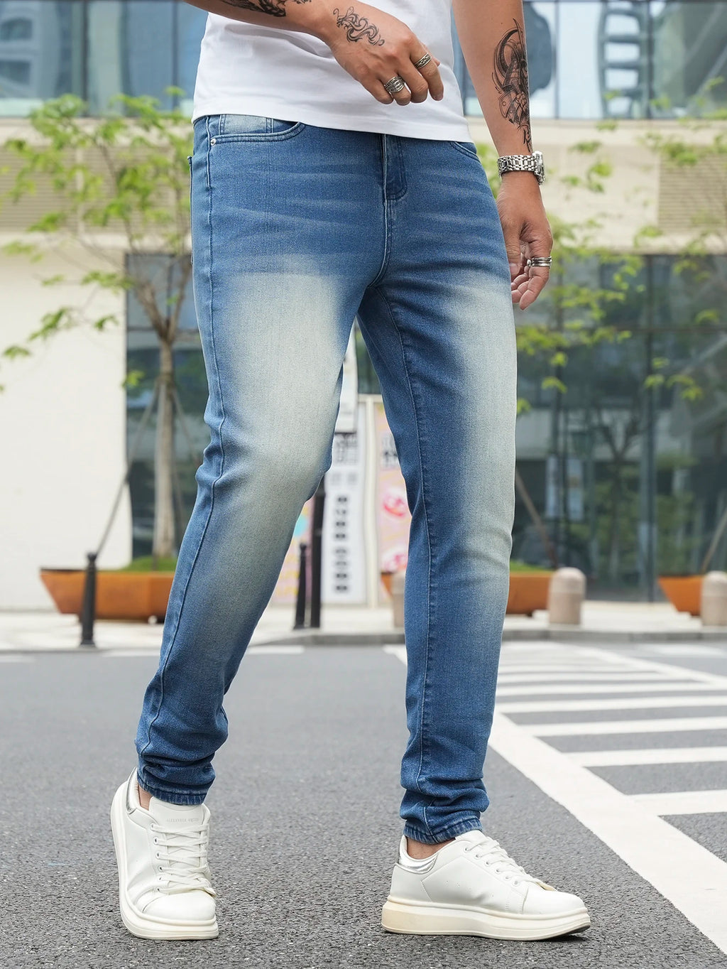 Jeans Pants Clothing Denim Trousers Men's Summer Lightweight Skinny Gradient Wash Stretch Denim Jeans for Male