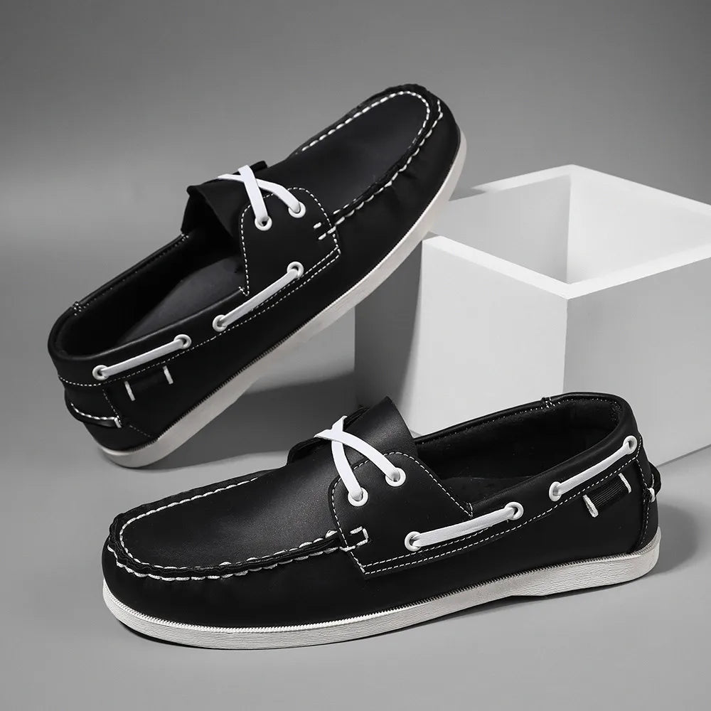 Men's Trendy Apron Toe Loafer Shoes, Slip On Comfy Non Slip For Outdoor Walking Traveling, Spring And Summer