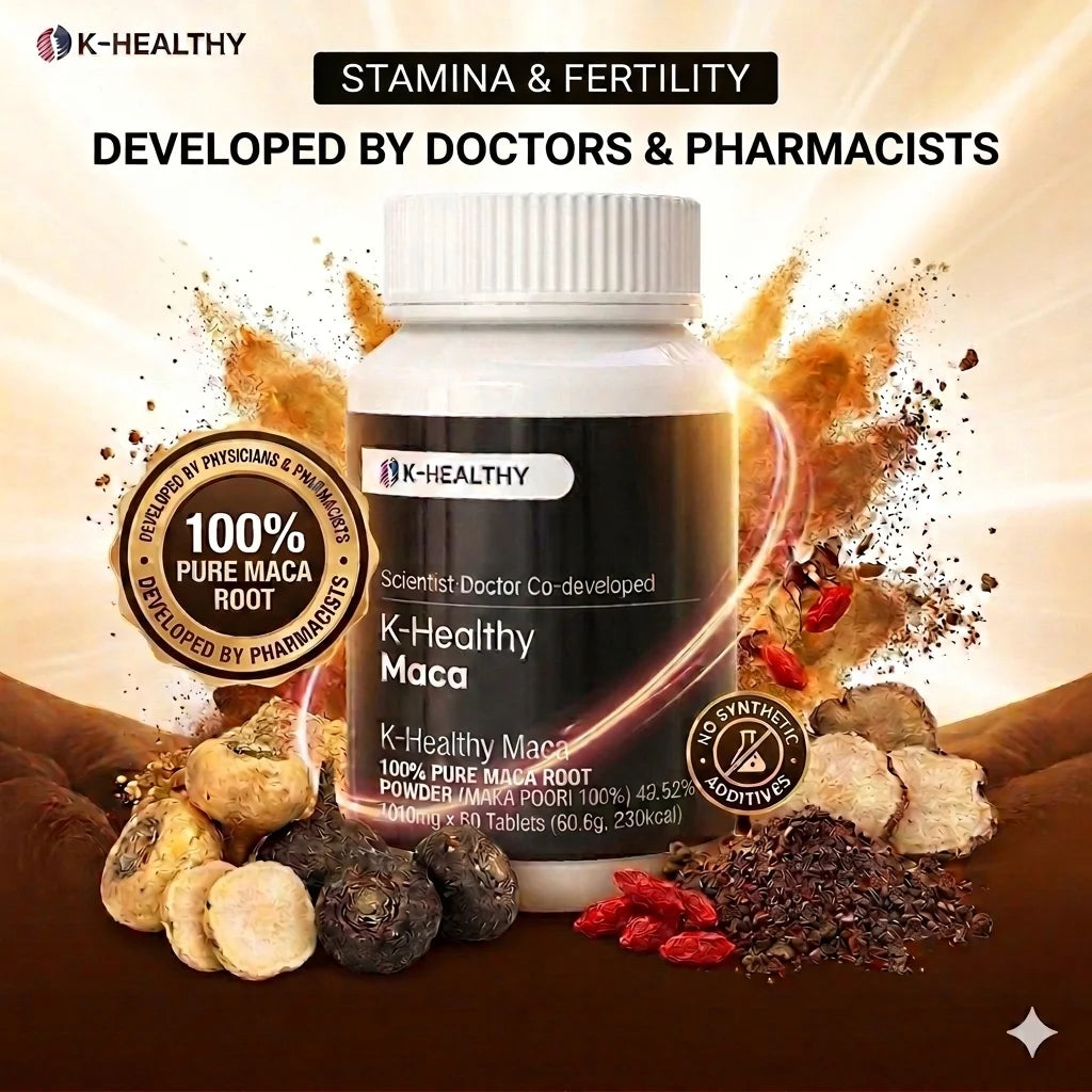 K-Healthy Black Maca Root 100% 1010mg 60 Tablets Plastic Bottle Natural Energy Management Food for Stamina Fertility Supplement