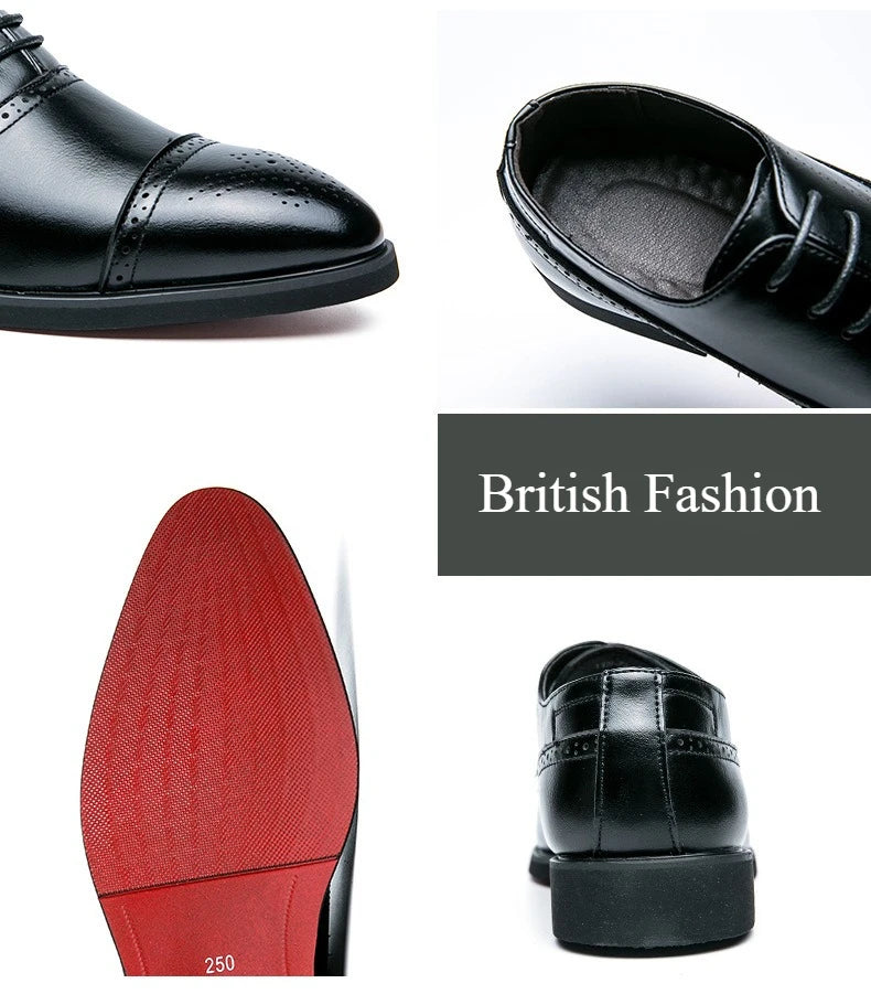Men's Dress Shoes Red Sole Leather Shoes Pointed Party Shoe Lace-up Office Oxfords Casual Wedding Shoe Retro Business Men Shoes