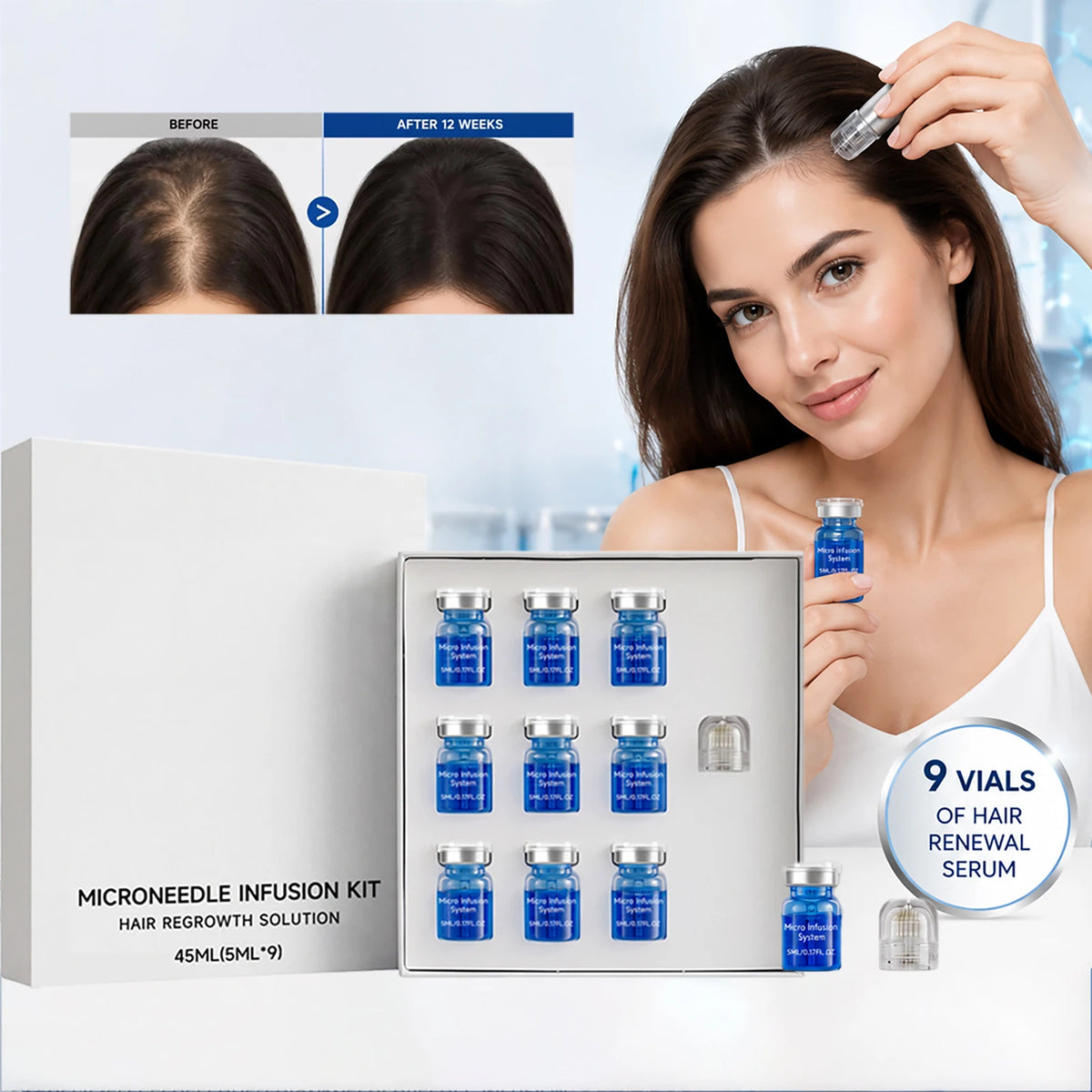 Hair Regrowth Microneedle Infusion Kit Nourishing Scalp Roots Anti-Thinning Hair Care Ampoule Serum Deep Penetration Scalp Serum