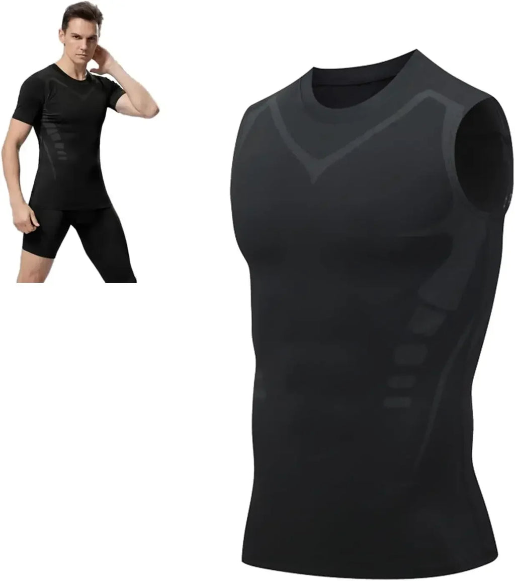 Men's Compression Shirt Tummy Control Muscle Support Quick-Dry Ice Silk Workout Vest Slimming Body Shaper Tank Top Gym Running