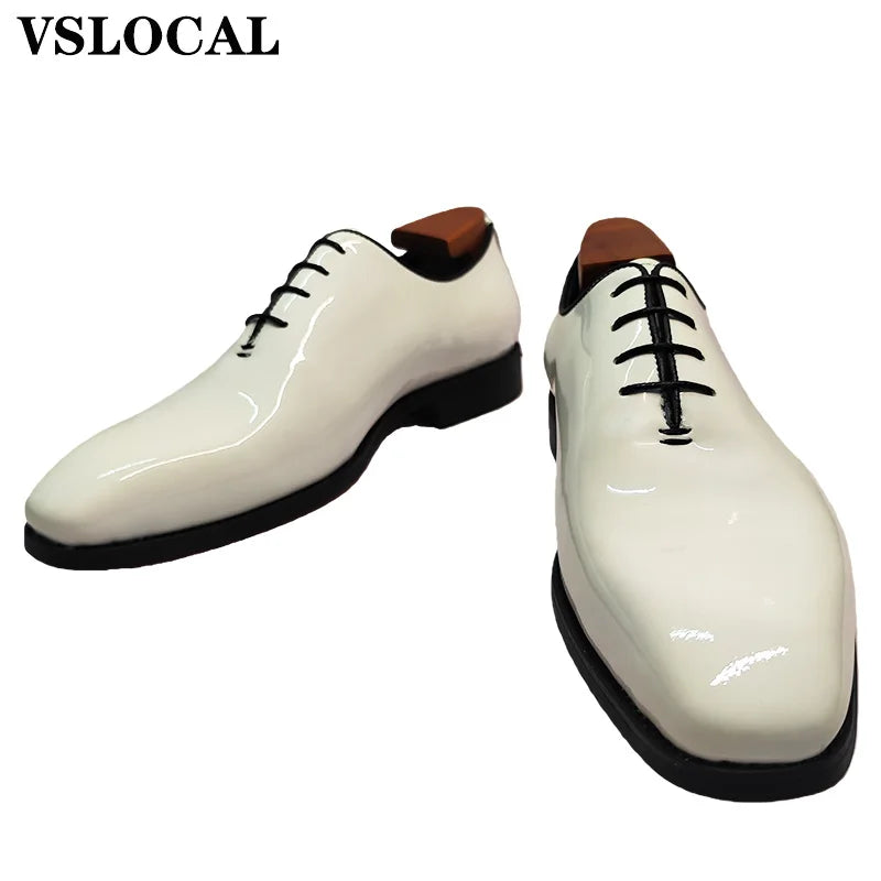 Luxury Men Oxford Shoes Lace Up Polishing Genuine Leather Casual Mens Dress Shoes White Wedding Banquet Party Shoes Man