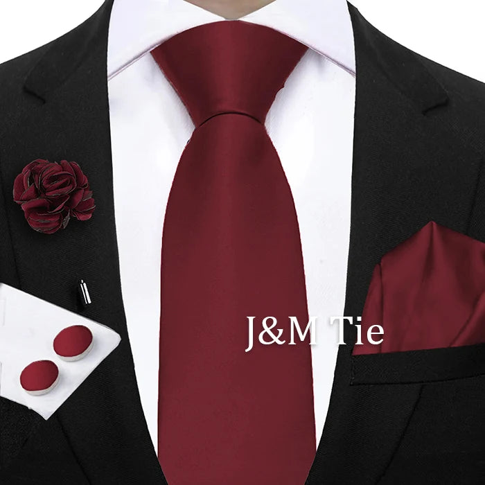 Mens Ties Solid NeckTie Pocket Square Brooch Set Men's Wedding Pink Blue Purple Tie Suit Accessories Fit Group Holiday Party