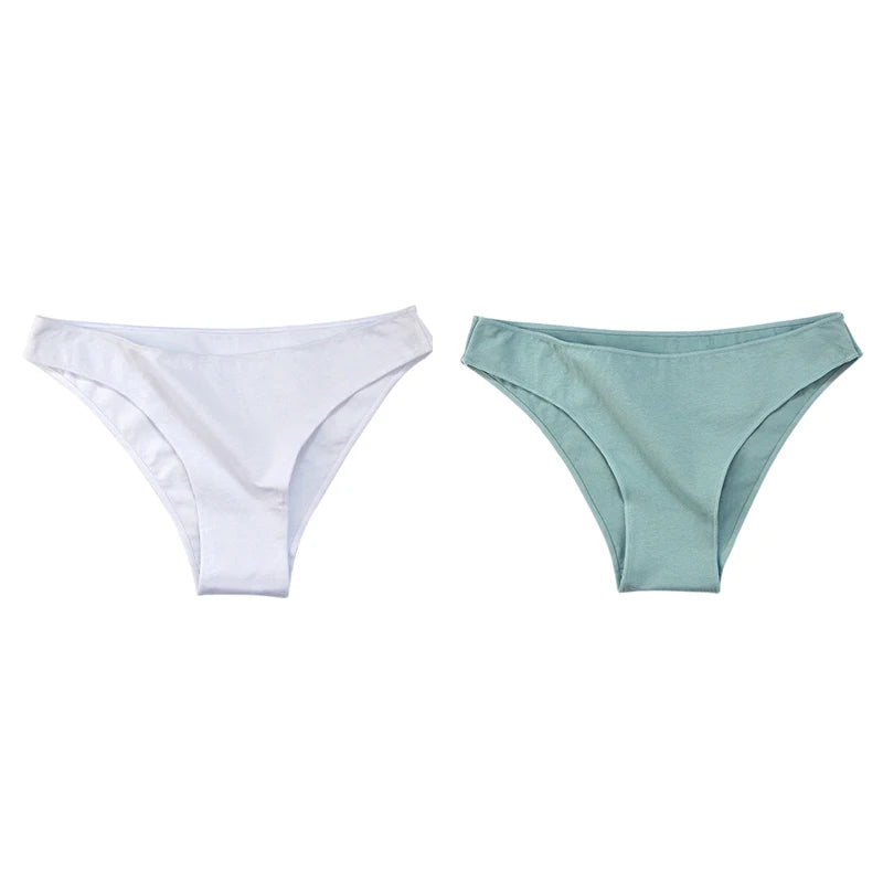 2Pcs Women Cotton Panties Comfortable Underwear Solid Low Waist Briefs Female Underpants Elasticity Breathable Lingerie M-XL