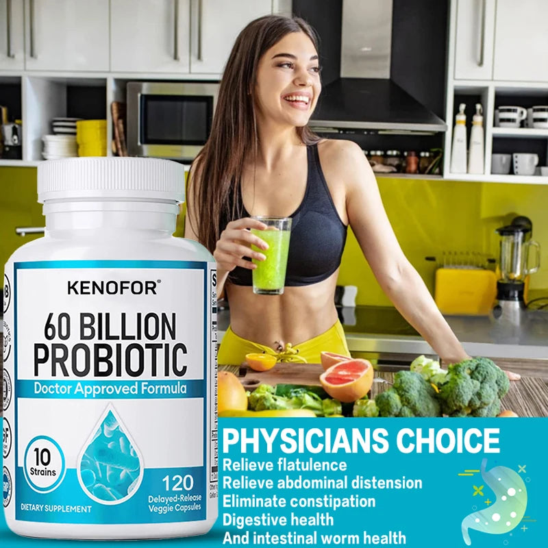 60 Billion Probiotic Supplement - 10 Unique Strains + Organic Prebiotics - Immune System Boosting Support Gut & Digestive Health