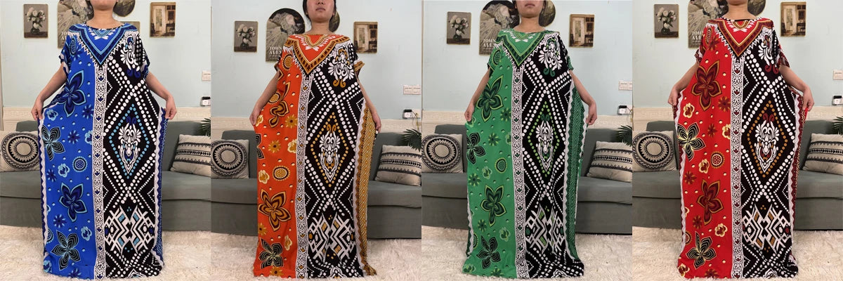 Muslim Abayas For Women 2025 Cotton Floral Printed Loose Caftan Marocain Femme Robe Eid Islam African Dresses With Pocket Scarf