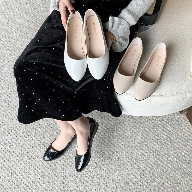 Women's Formal Uniform Shoes Spring Autumn Black Versatile Flat Shoes Women Causal Loafers Non-slip Ladies Ballet Leather Shoes