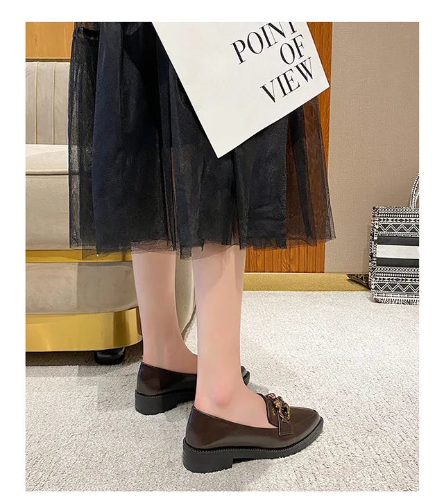 New Women Pointed Toe Leather Casual Shoes British Style Dress Shoes Fashion Cool Slip-on Loafers