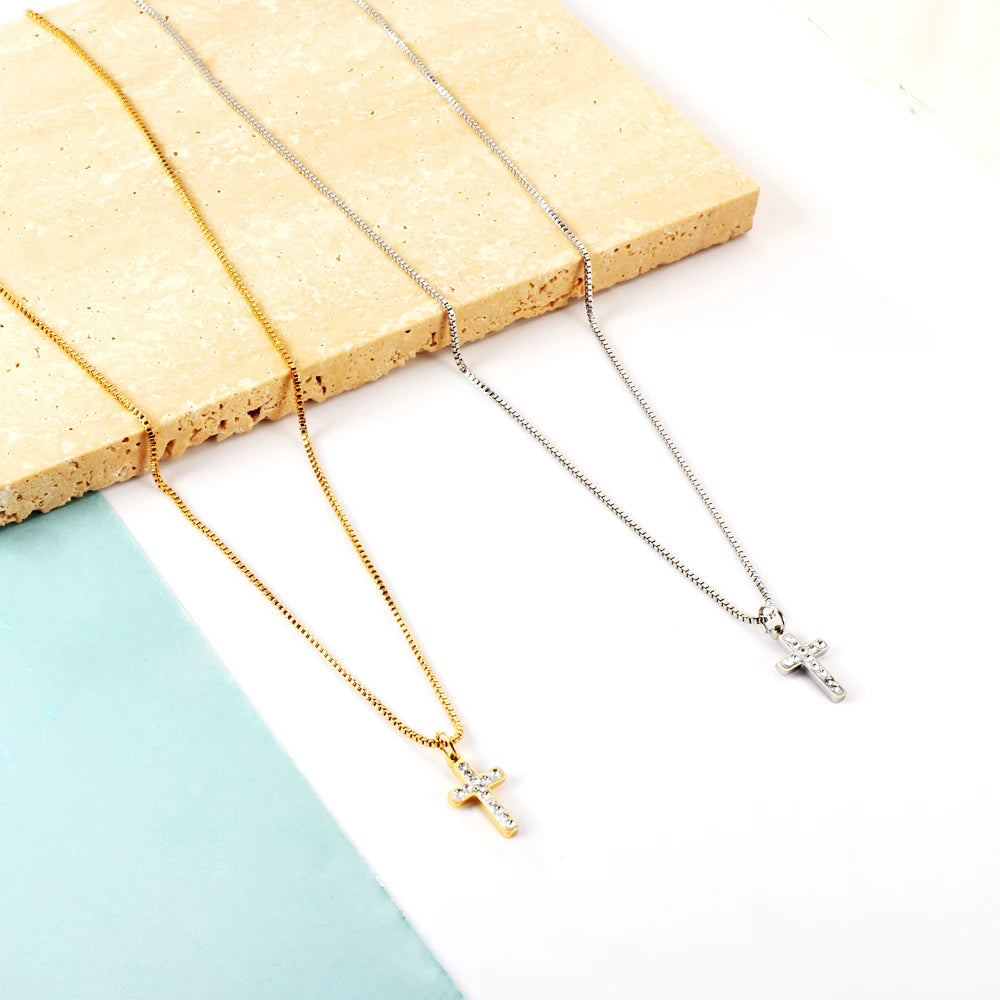 Classic Cross Pendant Necklaces For Women Girls Fashion Gold Plated Stainless Steel O Chain Collares Para Mujer Jewelry Gifts
