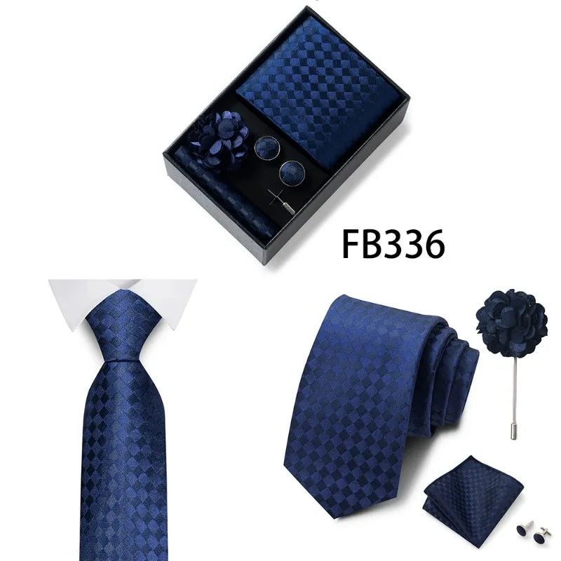 Luxury and Fashionable Men's Tie Gift Box Includes Tie, Handkerchief, Cufflinks, Tie Clip, Brooch