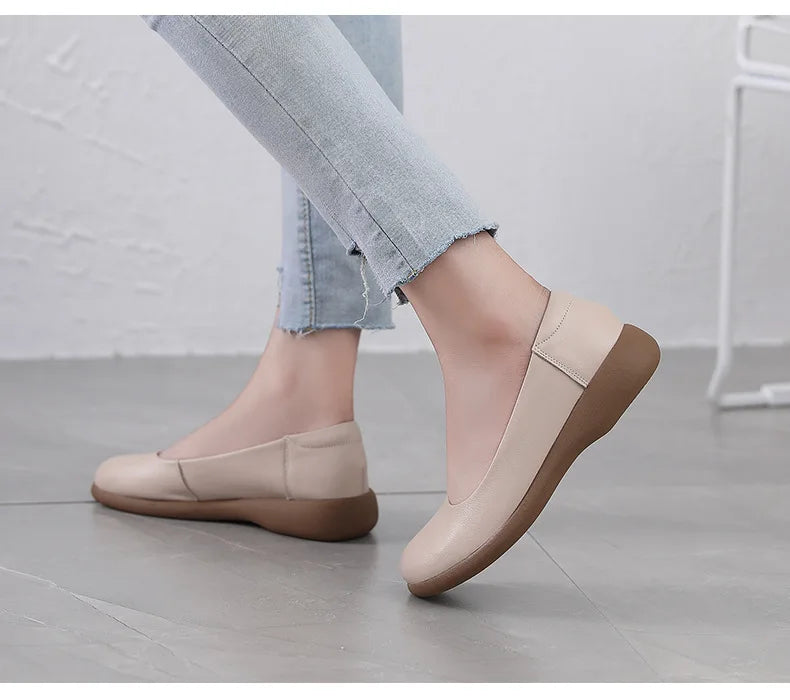 2025 Women Shoes Genuine Leather Spring New Dress Shoes Women Large Size Low Heels Office Lady Shoes