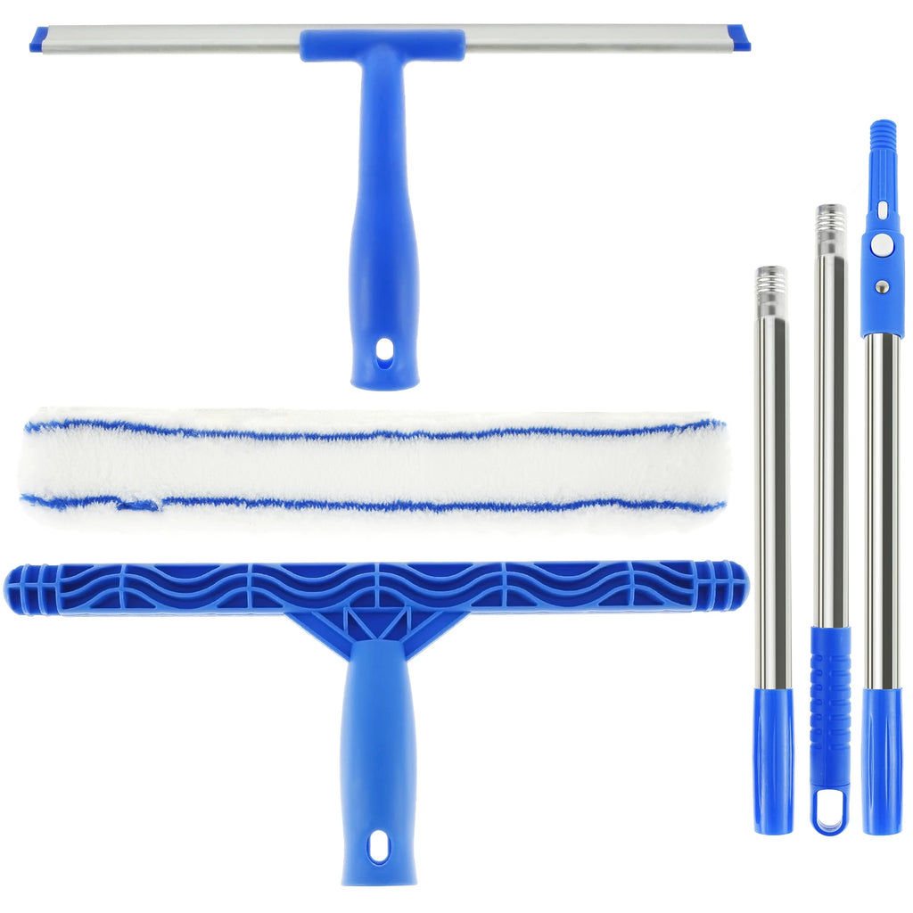 3 in 1 Glass Brush Windows Cleaner Squeegee with 53in Long Hand Professional Household Window Water Stain Cleaning Tool for Bath