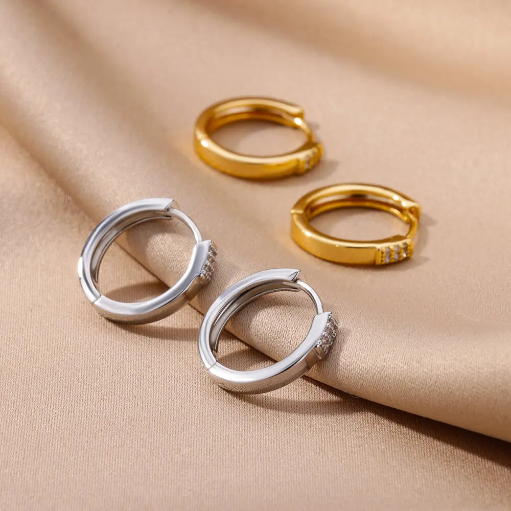 Cubic Zircon Hoop Earrings for Women Luxury Gold Color Stainless Steel Earrings 2026 Trend Piercing Aesthetic Ear Jewelry aretes
