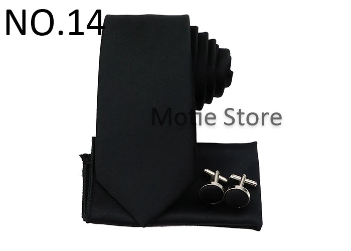 Men's Colorful Polyester Necktie Bowtie Cufflink Brooch Set Sage Green Pink Ties Business Wedding Party Shirt Accessories Gift