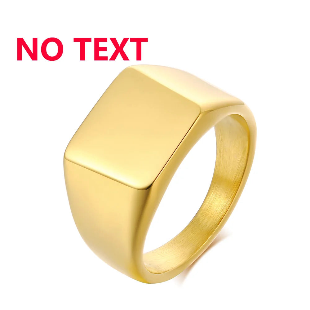 Elegant Personalized Name Bar Ring for Women Gold Color Stainless Steel Signet Stamp Ring Round Square Initial Custom Jewelry