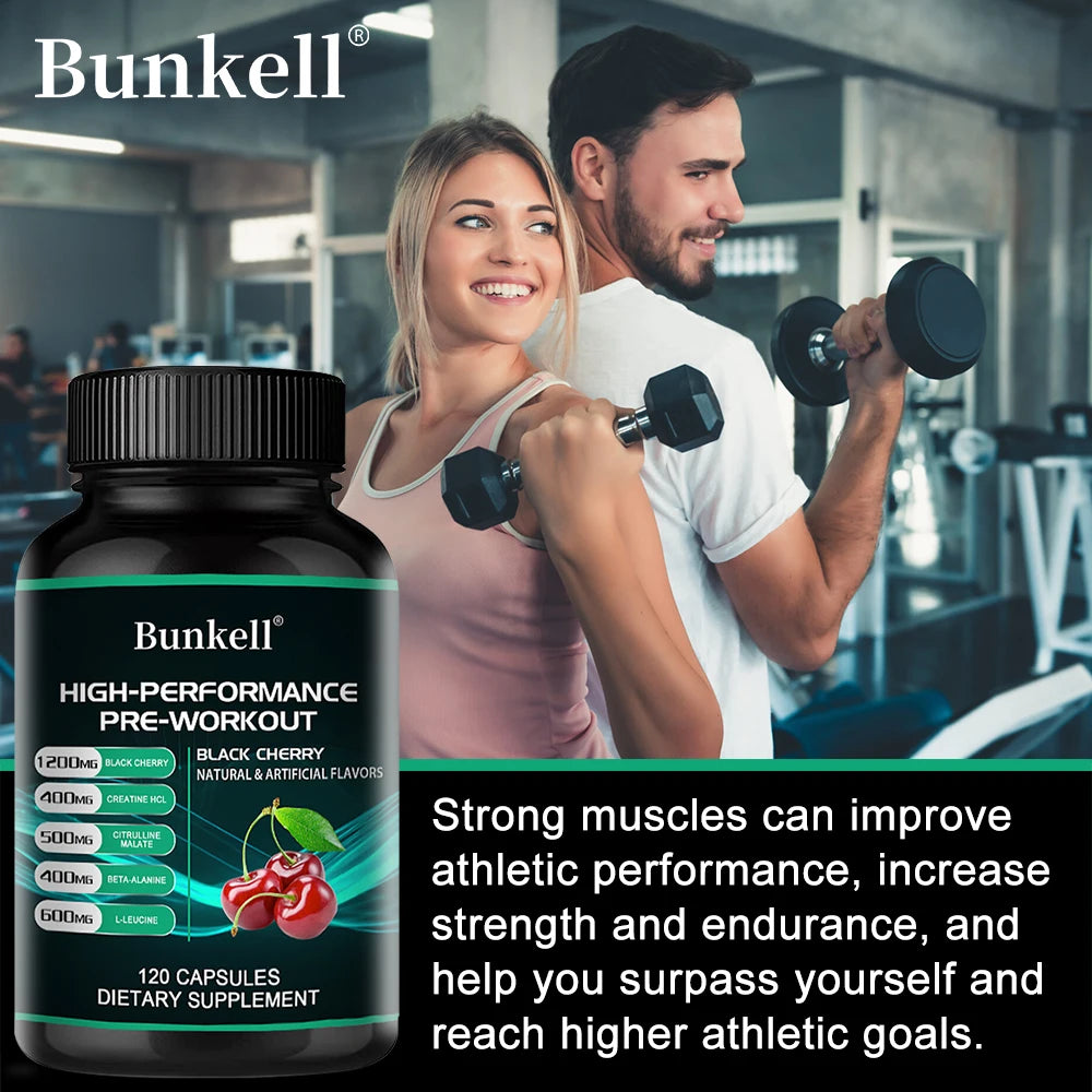 Bunkell Pre-Workout Supplement - Amino Acids, Creatine HCI, Citrulline Malate, Beta-Alanine To Improve Athletic Performance