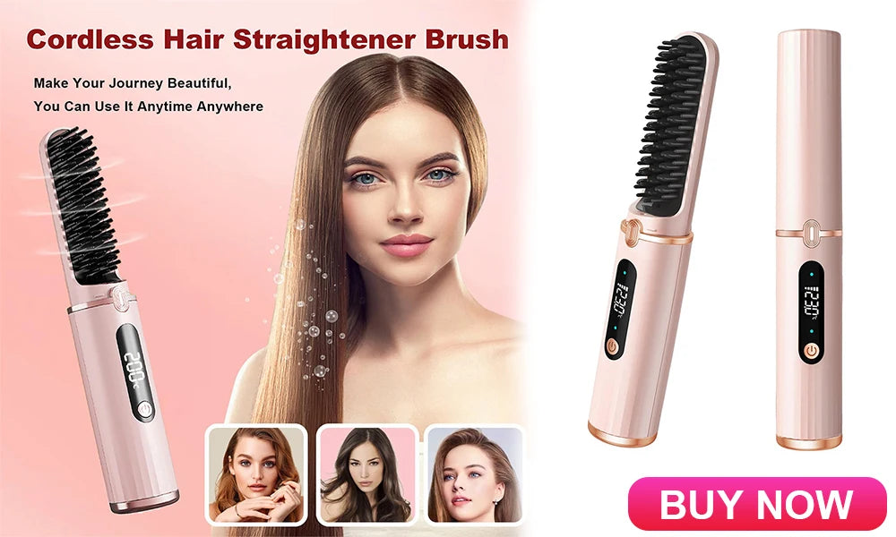Cordless Beard Straightener for Men Portable Hair Straightener Brush Women Mini Electric Hair Brushes for Home Travel Hot Comb