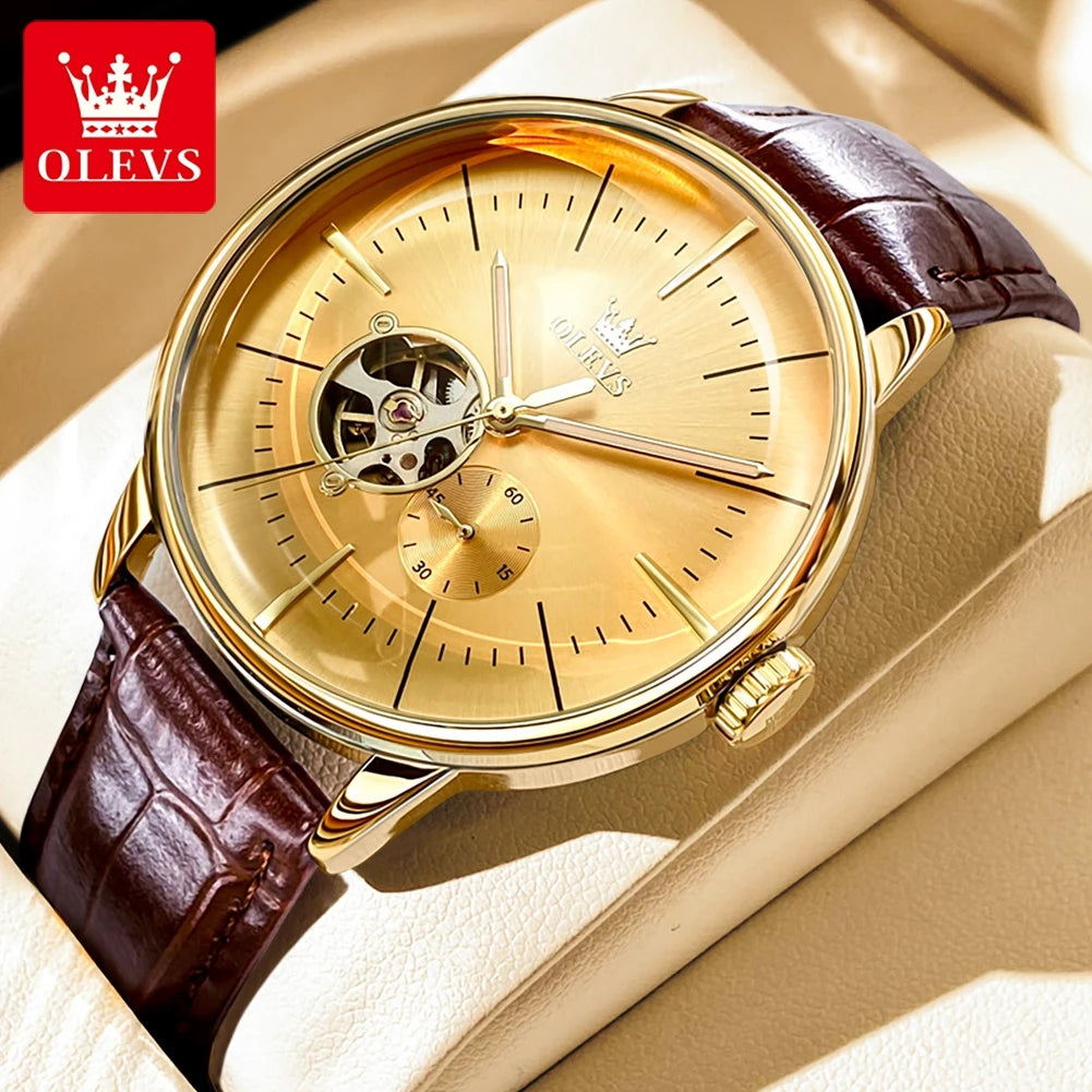 OLEVS 6708 Mechanical Watch for Men Fashion Arched Glass Automatic Men's Watches Hollow Simple Luxury Brand Original Man Watch